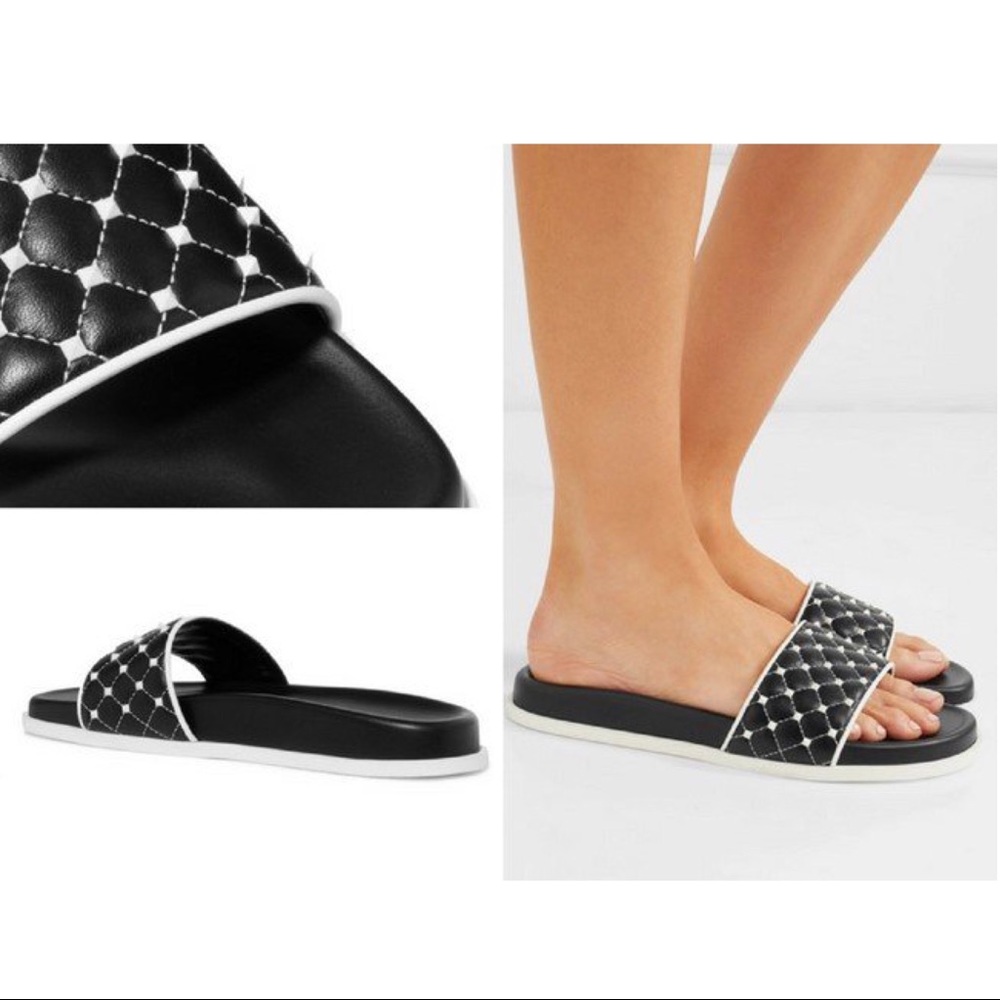 $725 valentino rockstud leather quilted slides